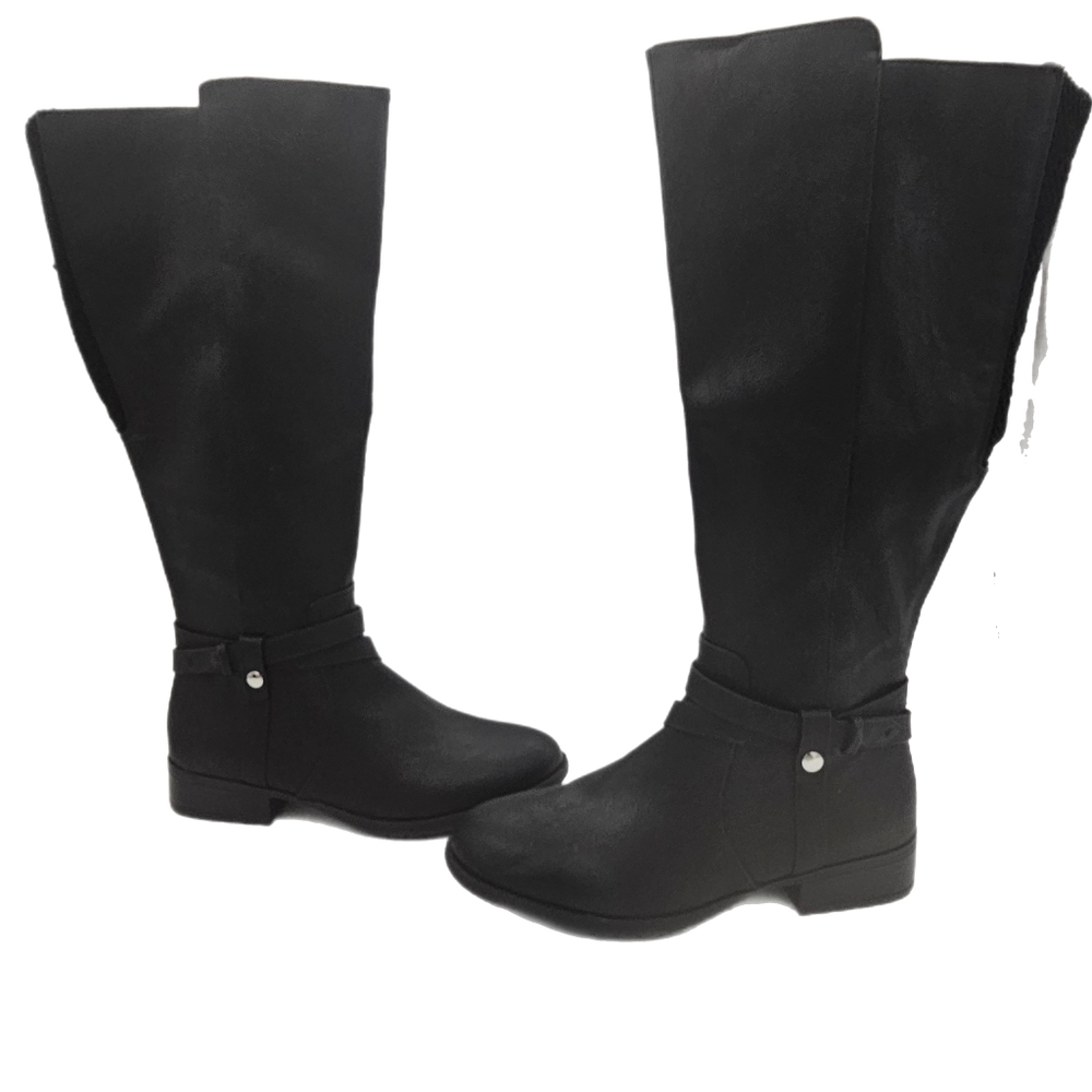 LifeStride Women's Black Faux Leather X-Trovert Wide Calf Riding Boot Size 6